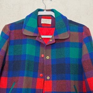 Pendleton Blue Green Red Plaid Wool Shirt Jacket